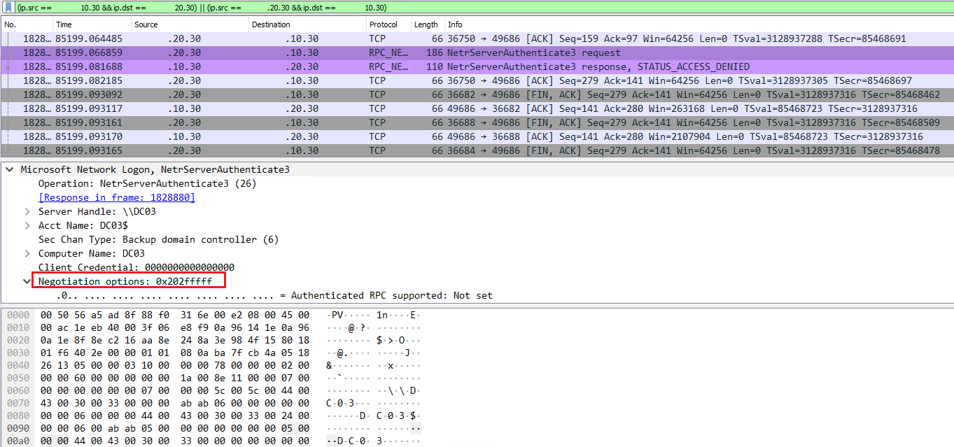 Рисунок 7. Отправка ClientCredential  с Negotiate Flag 0*202fffff 