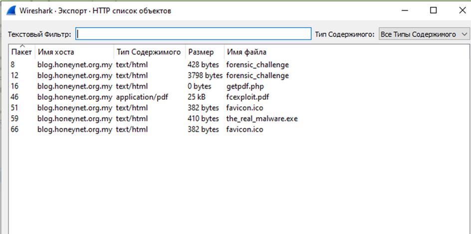 Экспорт содержимого трафика