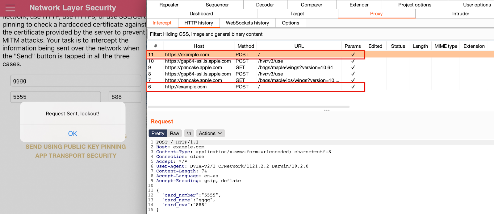 Пример перехвата данных, отправленных приложением