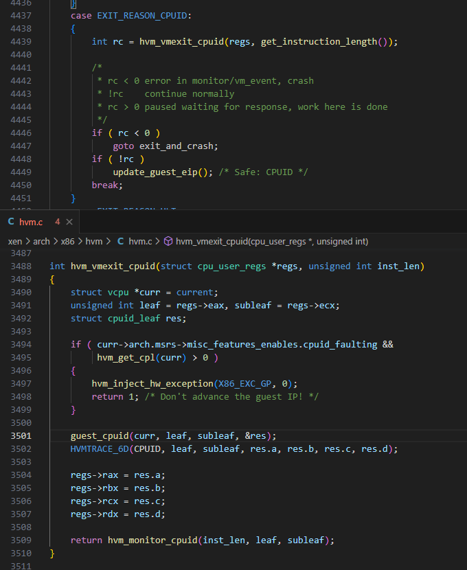 Рисунок 2. Обработчик CPUID в проекте Xen  
