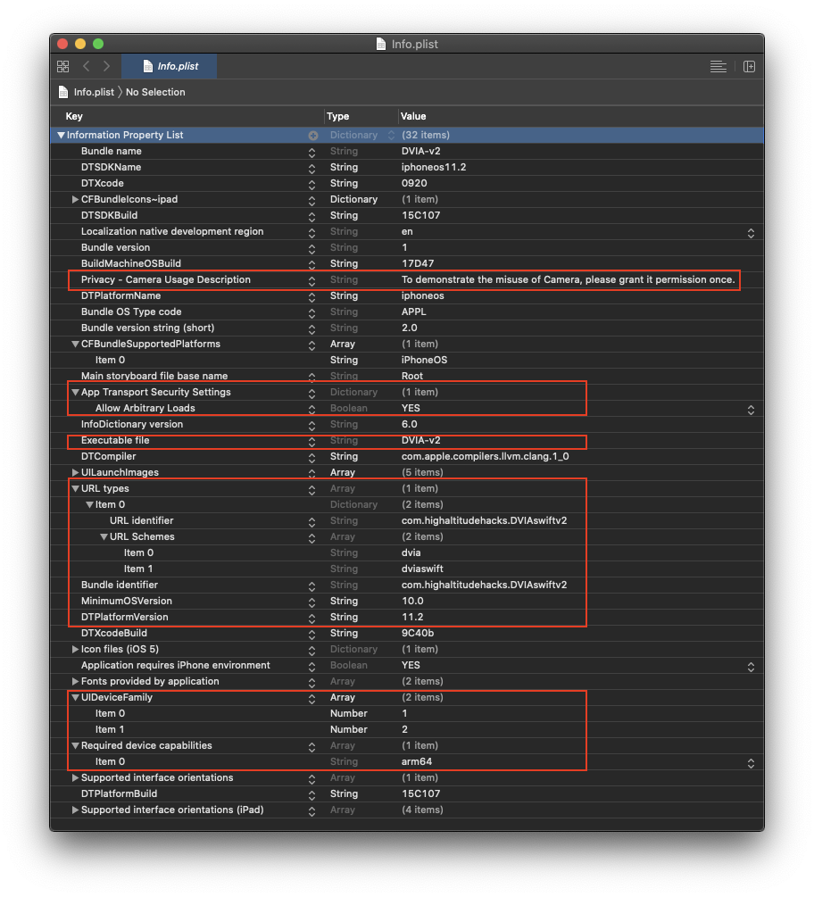 Содержимое файла Info.plist