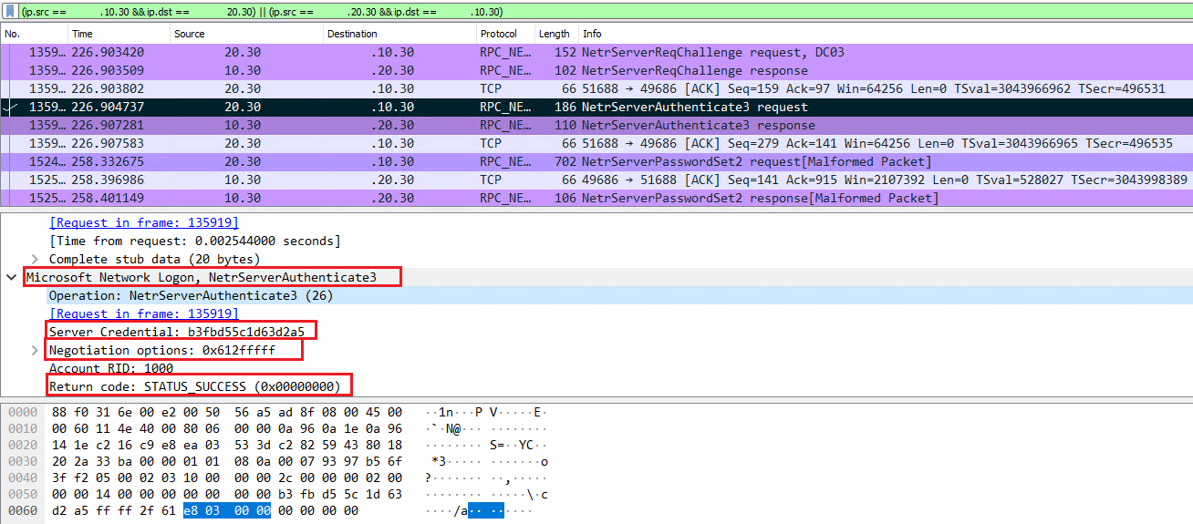 Рисунок 6. Успешный ответ ServerCredential с Negotiate Flag 0*612fffff