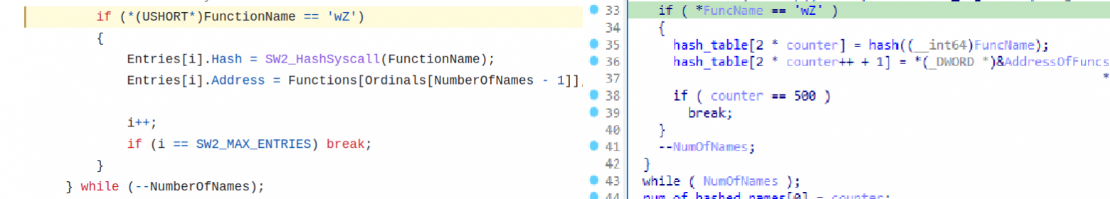 Аналогичные участки кода в исходниках и декомпиляторе