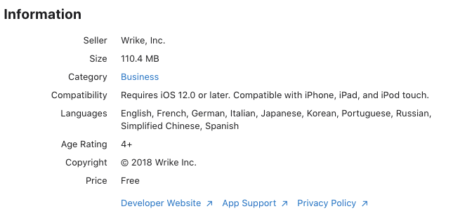 Пример отображения информации о приложении в App Store