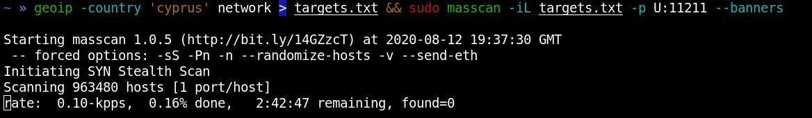 Рисунок 12. Сканирование всей страны с помощью geoip