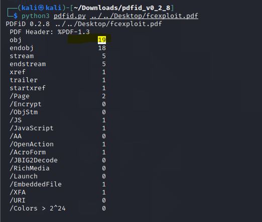 Сведения о структуре документа вывод программы pdfid.py
