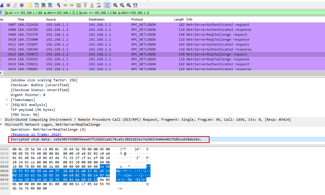 Рисунок 5. Повторяющиеся вызовы методов NetrServerReqChallenge и NetrServerAuthenticate2, если используется шифрование