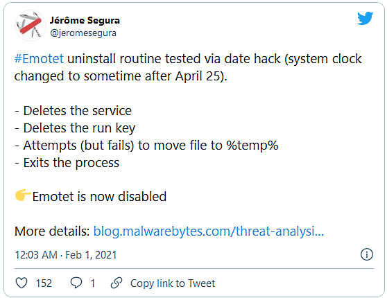 Emotet uninstall routine Emotet uninstall routine