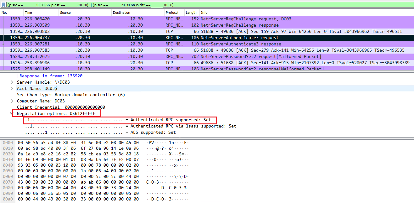 Рисунок 5. Отправка ClientCredential с Negotiate Flag 0*612fffff
