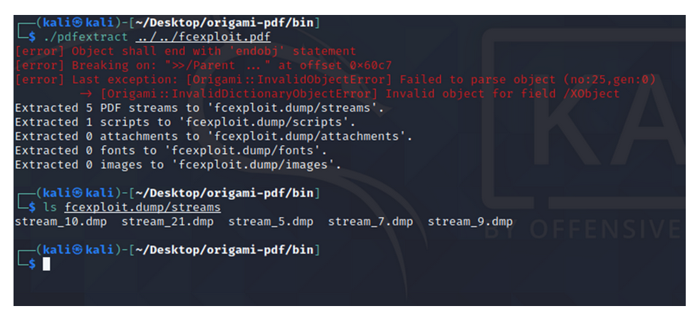 Экспорт потоков при помощи pdfextract