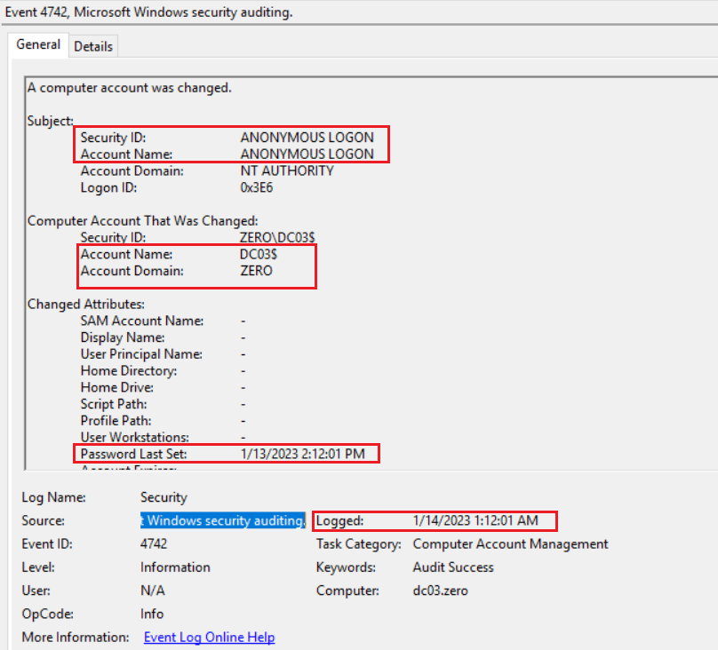 Рисунок 24. Событие модификации компьютерной учетной записи
