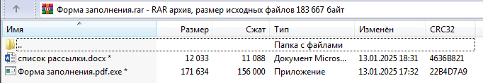 Рисунок 3. Содержимое вредоносного архива.