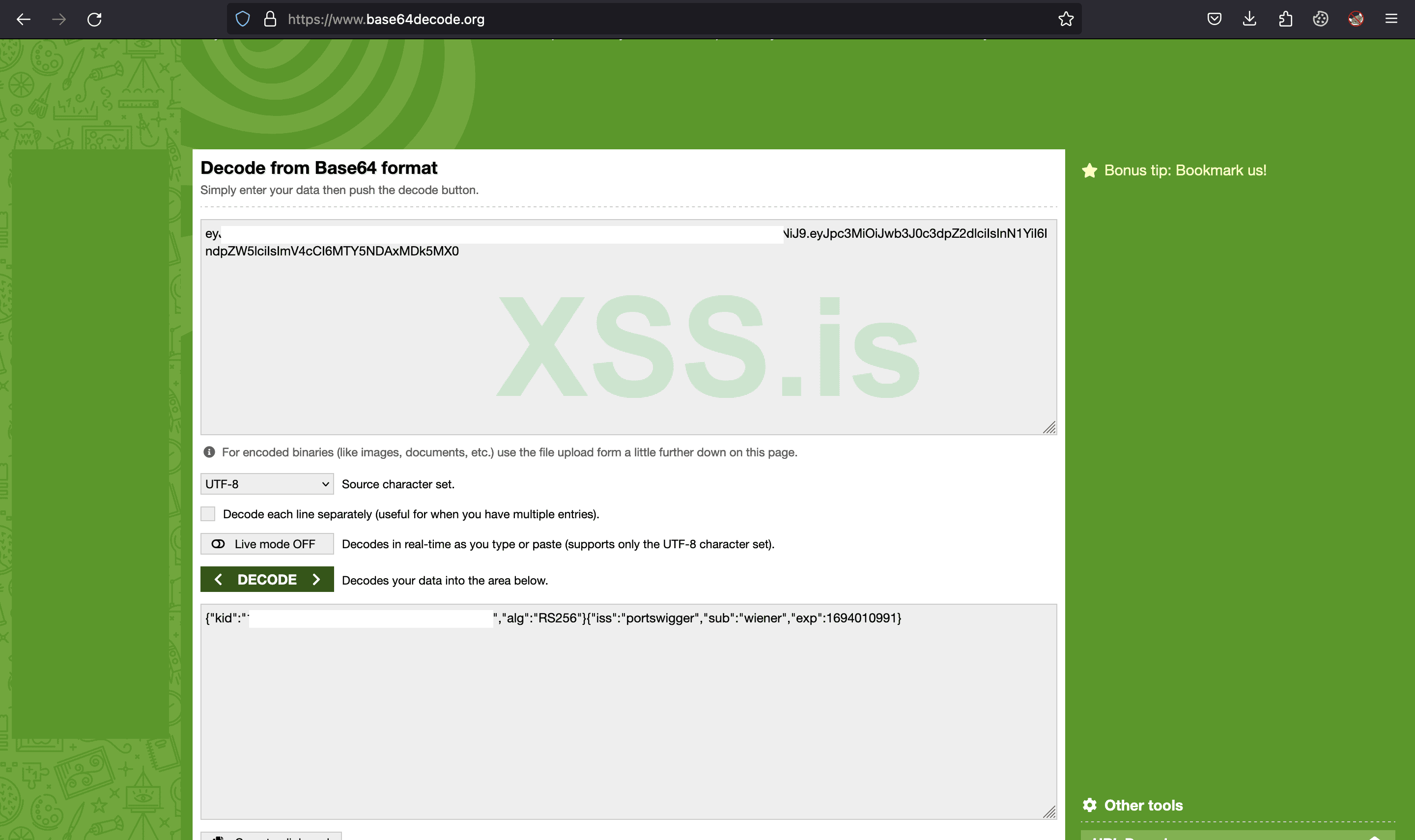 Изображение [11]: Декодирование первой и второй части (header+payload)