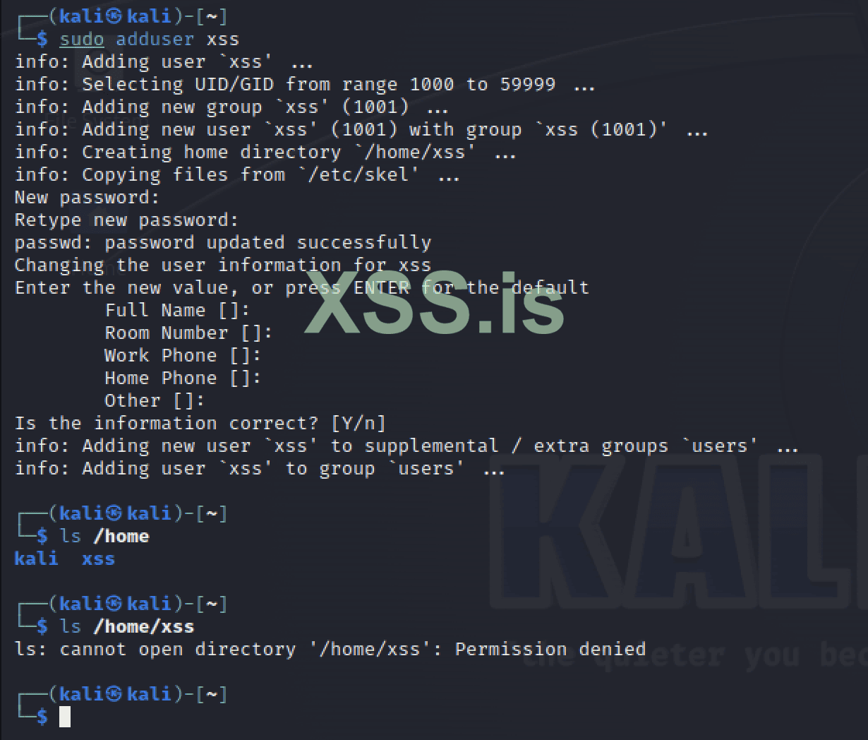 Изображение [1] : Создание пользователя xss