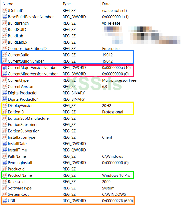 Поля ключа HKEY_LOCAL_MACHINE\SOFTWARE\Microsoft\Windows NT\CurrentVersion