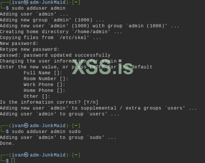 sudo adduser admin & sudo adduser admin sudo