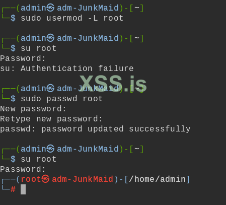 sudo usermod -L root