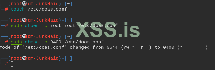 touch /etc/doas.conf & chown -c root:root /etc/doas.conf & chmod -c 0400 /etc/doas.conf