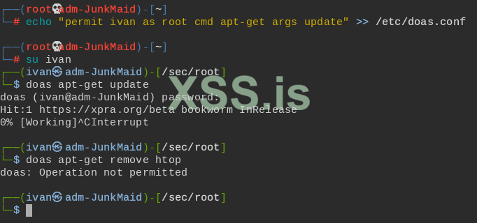 permit ivan as root cmd apt-get args update