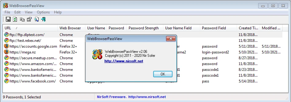 Скриншот открытия модуля WebBrowserPassView