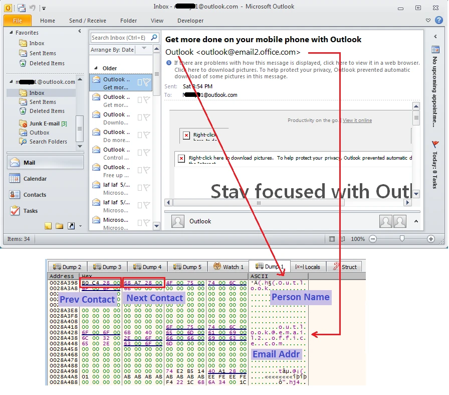 Скриншот: Один украденный контакт в двусвязной цепочке