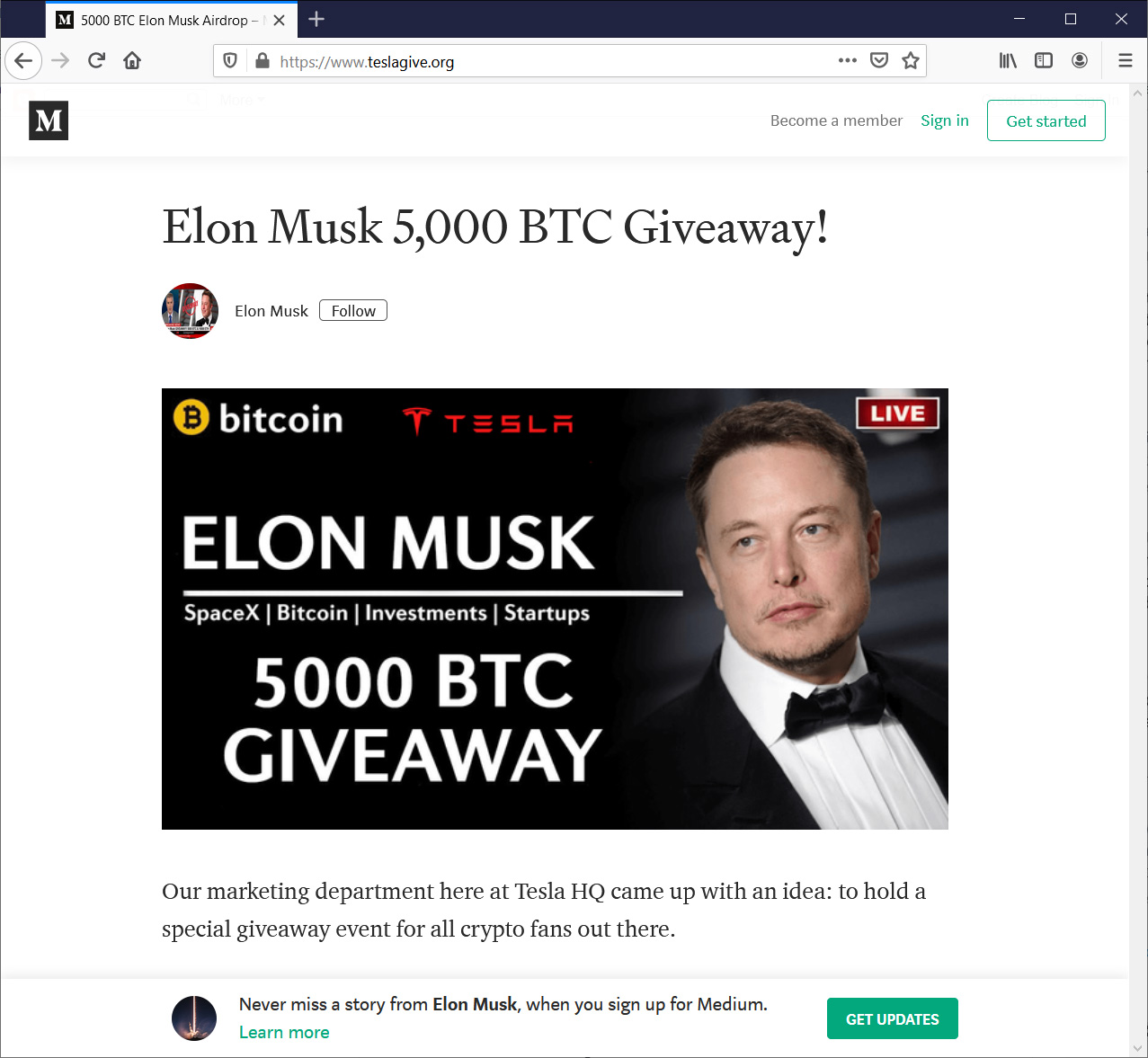 Fake Elon Musk Medium post