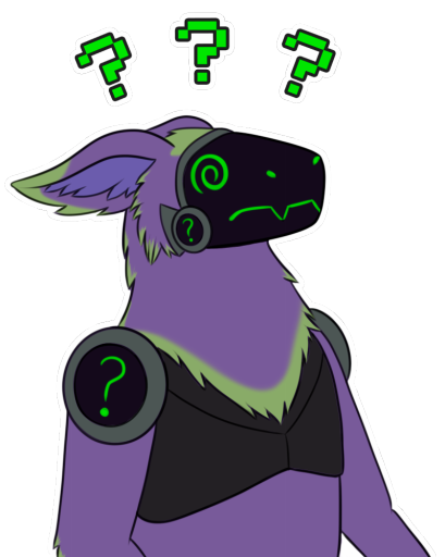A green and black protogen looking confused