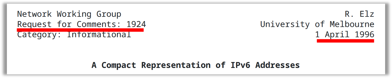 RFC 1924 опубликован 1 апреля 1996.